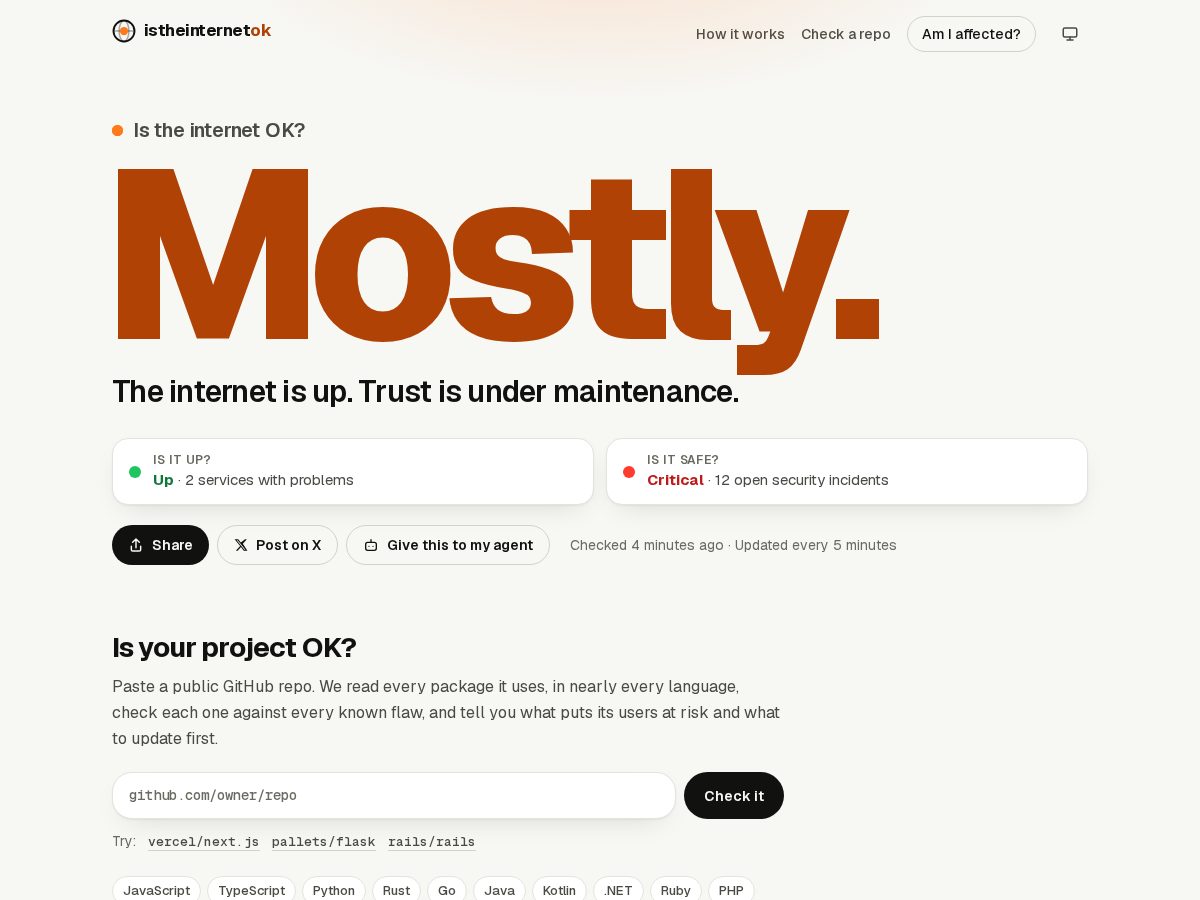 Landing-page snapshot of internetstatus.page
