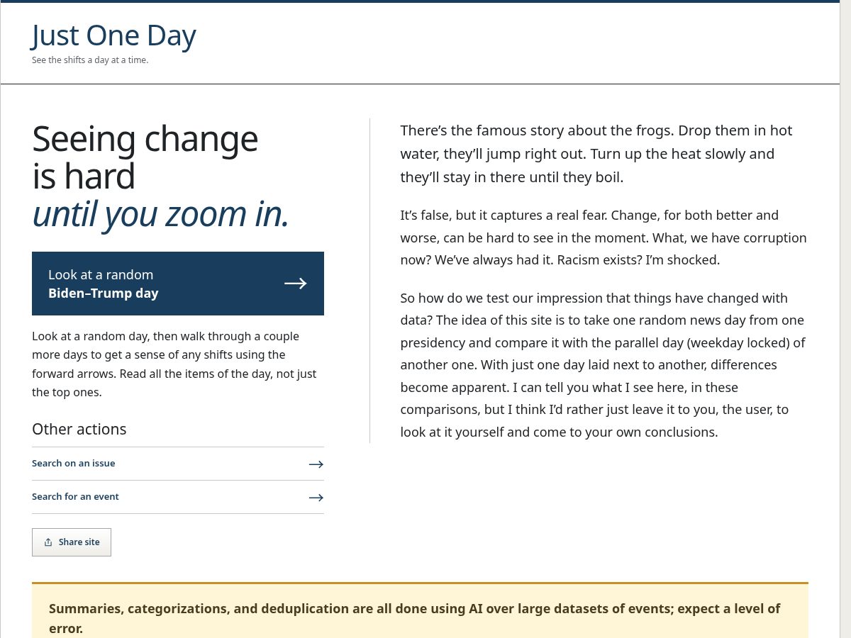 Landing-page snapshot of justoneday.app