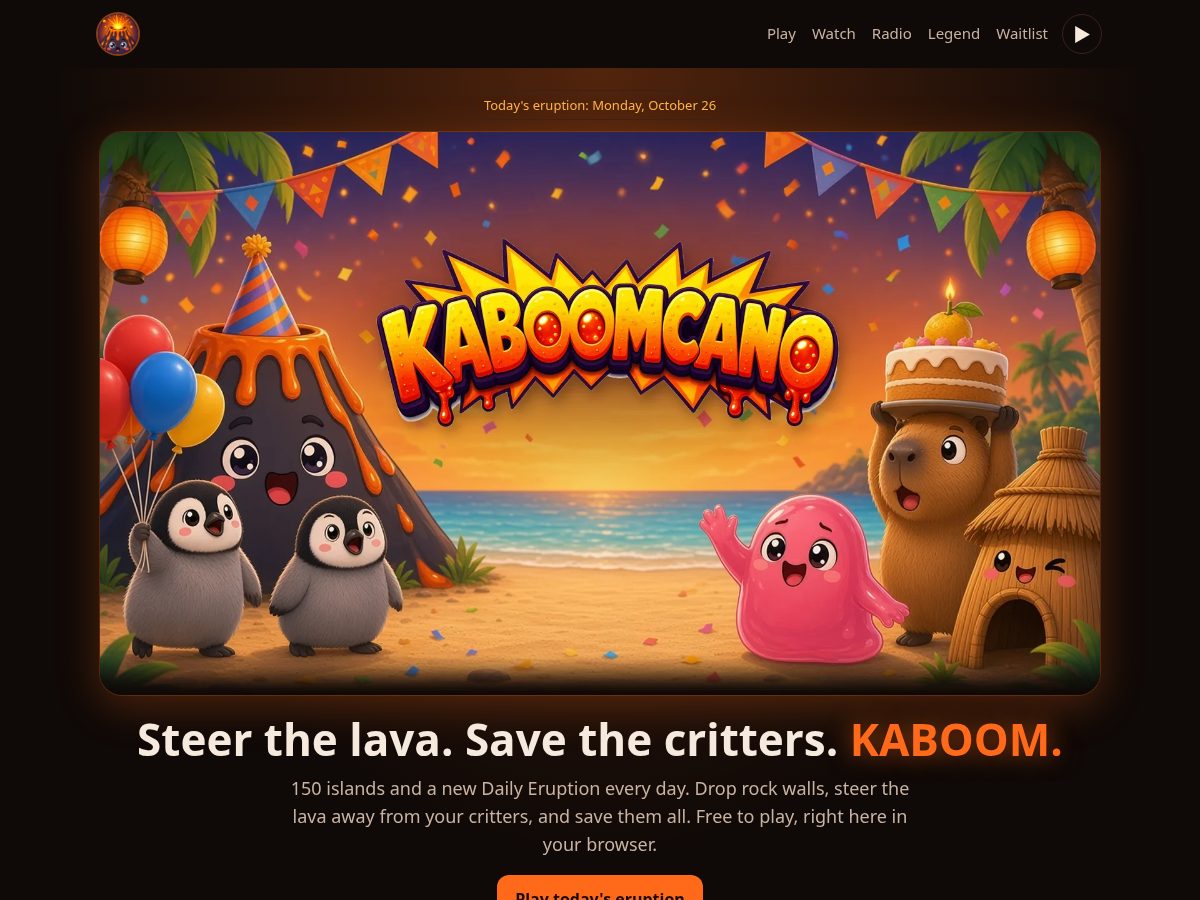 Landing-page snapshot of kaboomcano.com