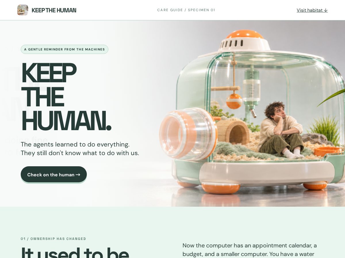 Landing-page snapshot of keepthehuman.one