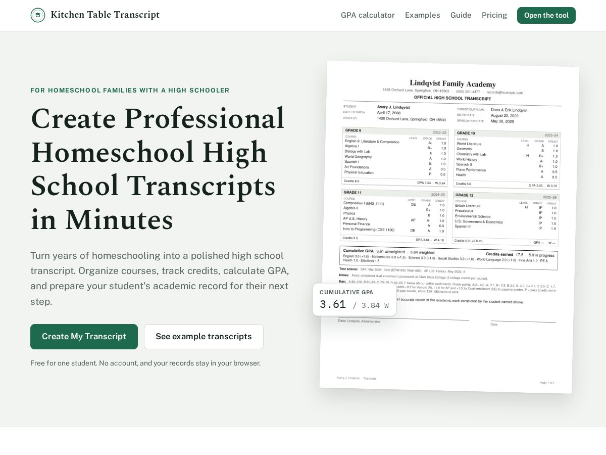 Landing-page snapshot of kitchentabletranscripts.com