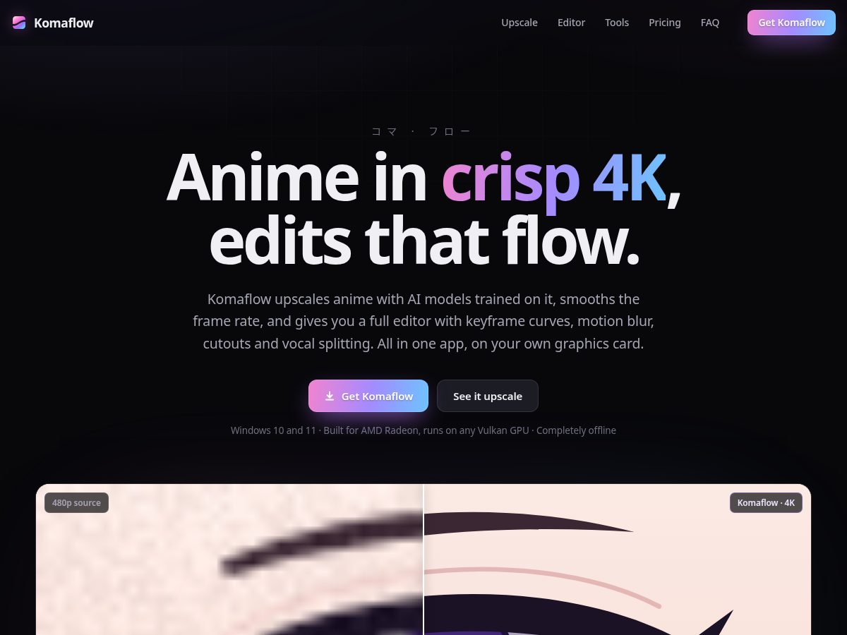 Landing-page snapshot of komaflow.xyz