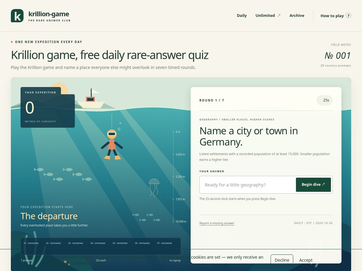 Landing-page snapshot of krillion-game.site