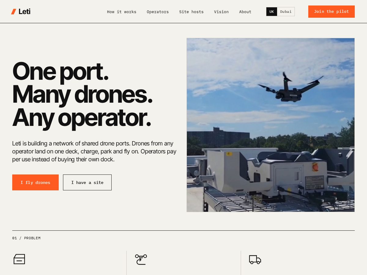 Landing-page snapshot of letidrones.com