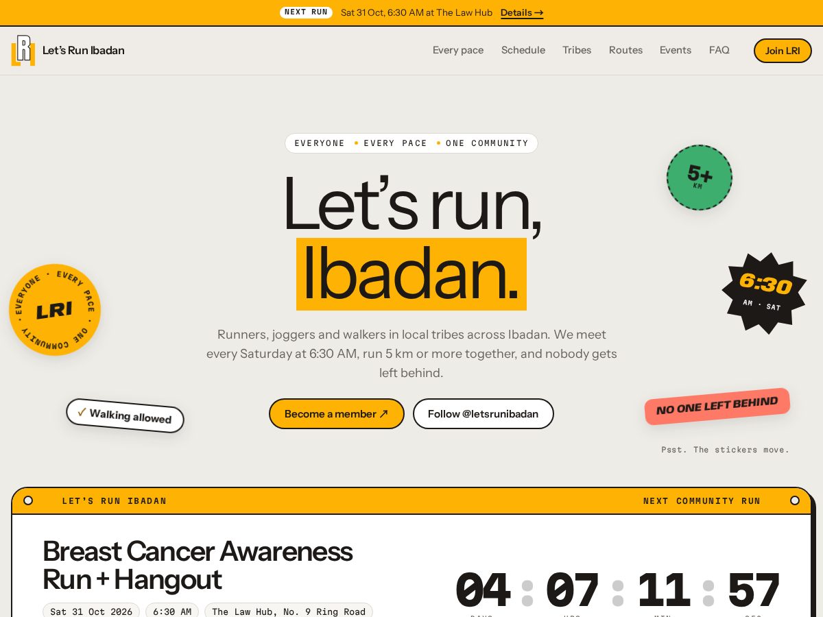 Landing-page snapshot of letsrunibadan.com