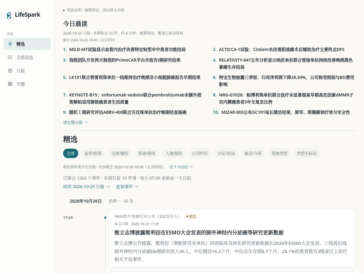 Landing-page snapshot of lifespark.news