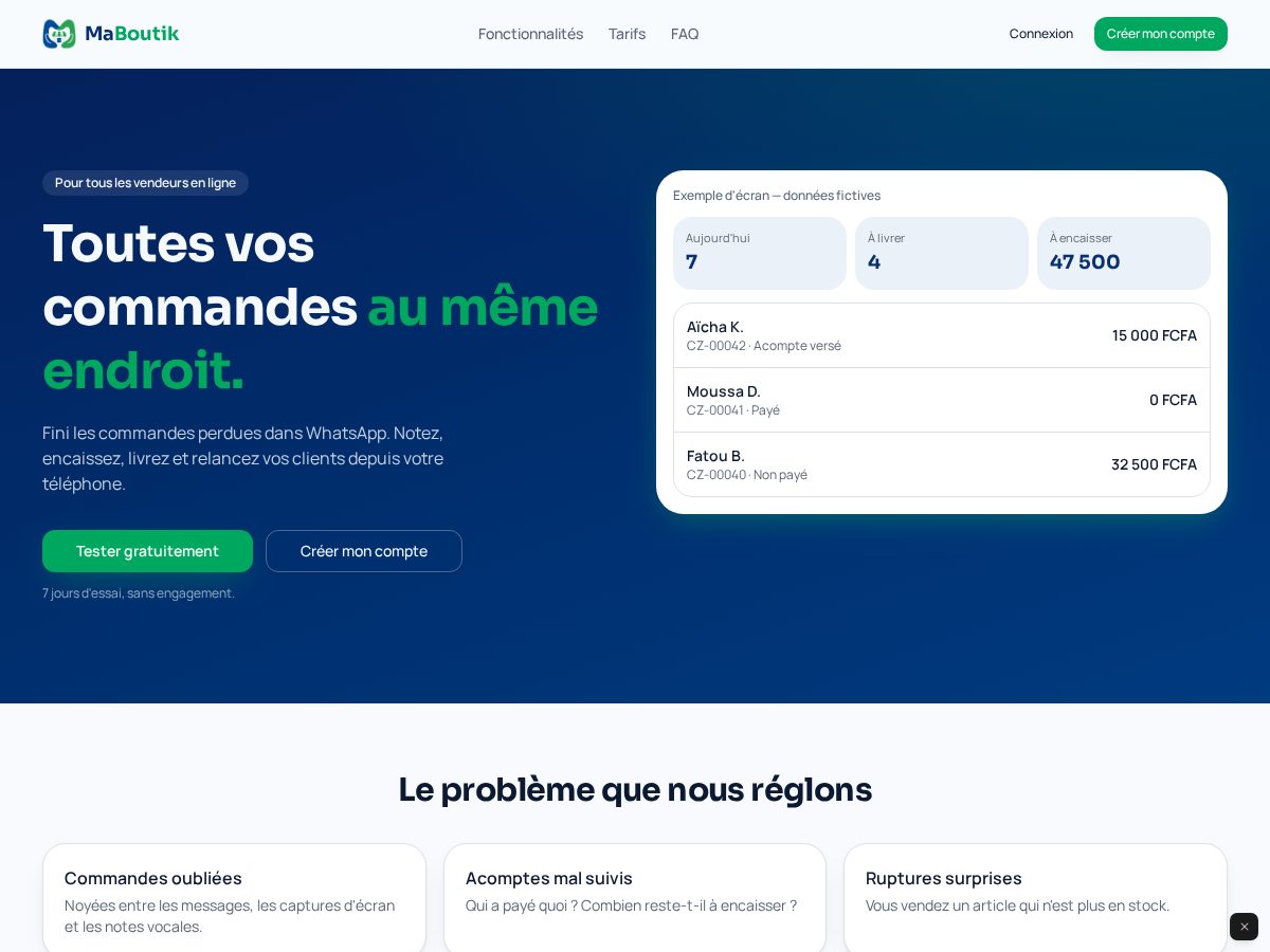 Landing-page snapshot of maboutikci.com