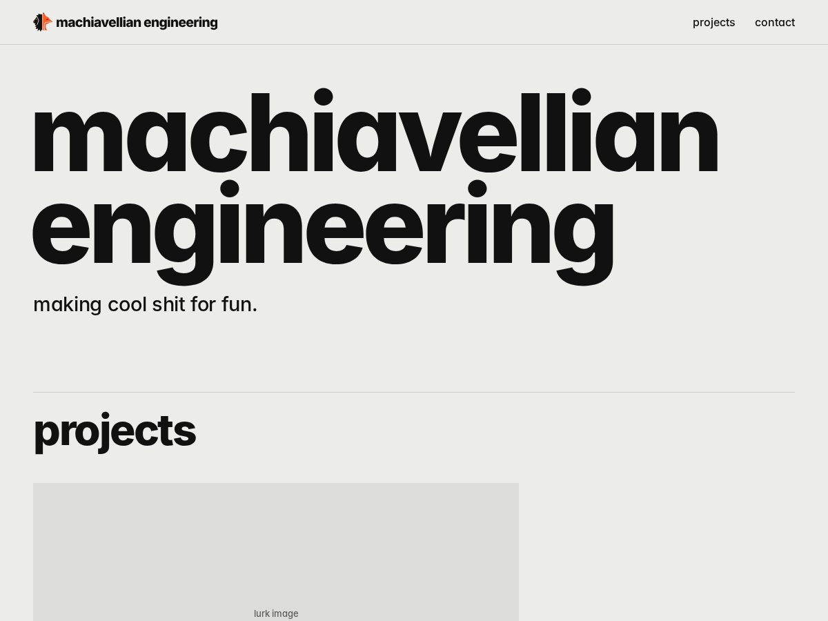 Landing-page snapshot of machiavellianengineering.com