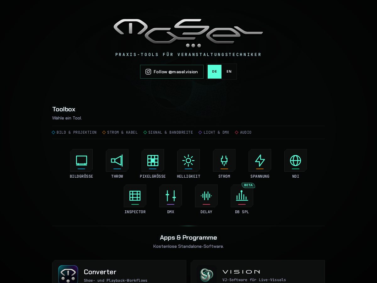 Landing-page snapshot of masel.vision