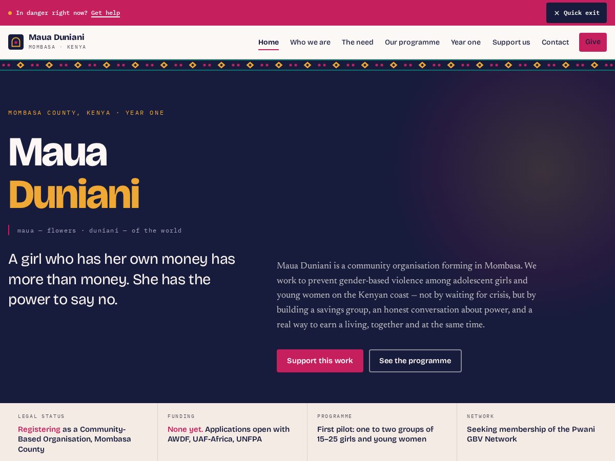 Landing-page snapshot of mauaduniani.org