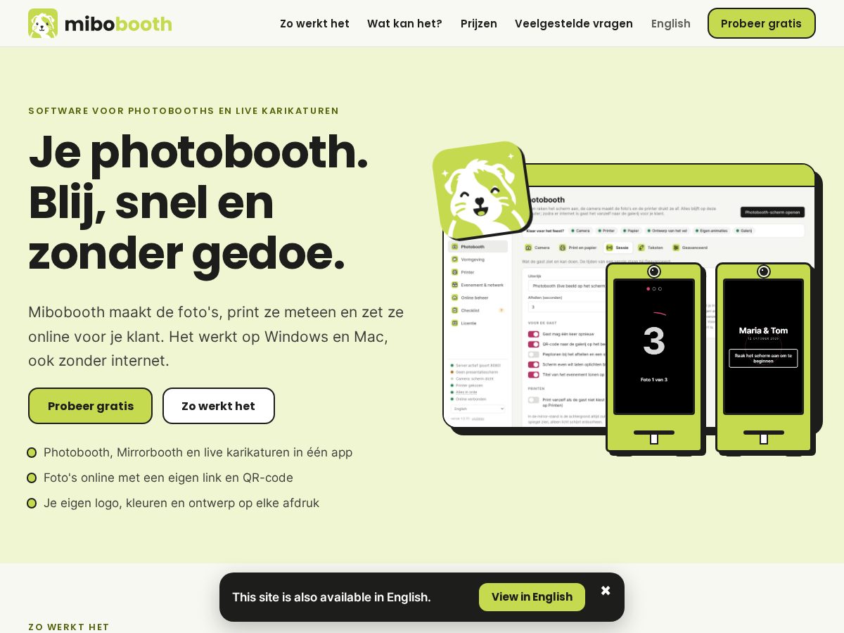 Landing-page snapshot of mibobooth.com