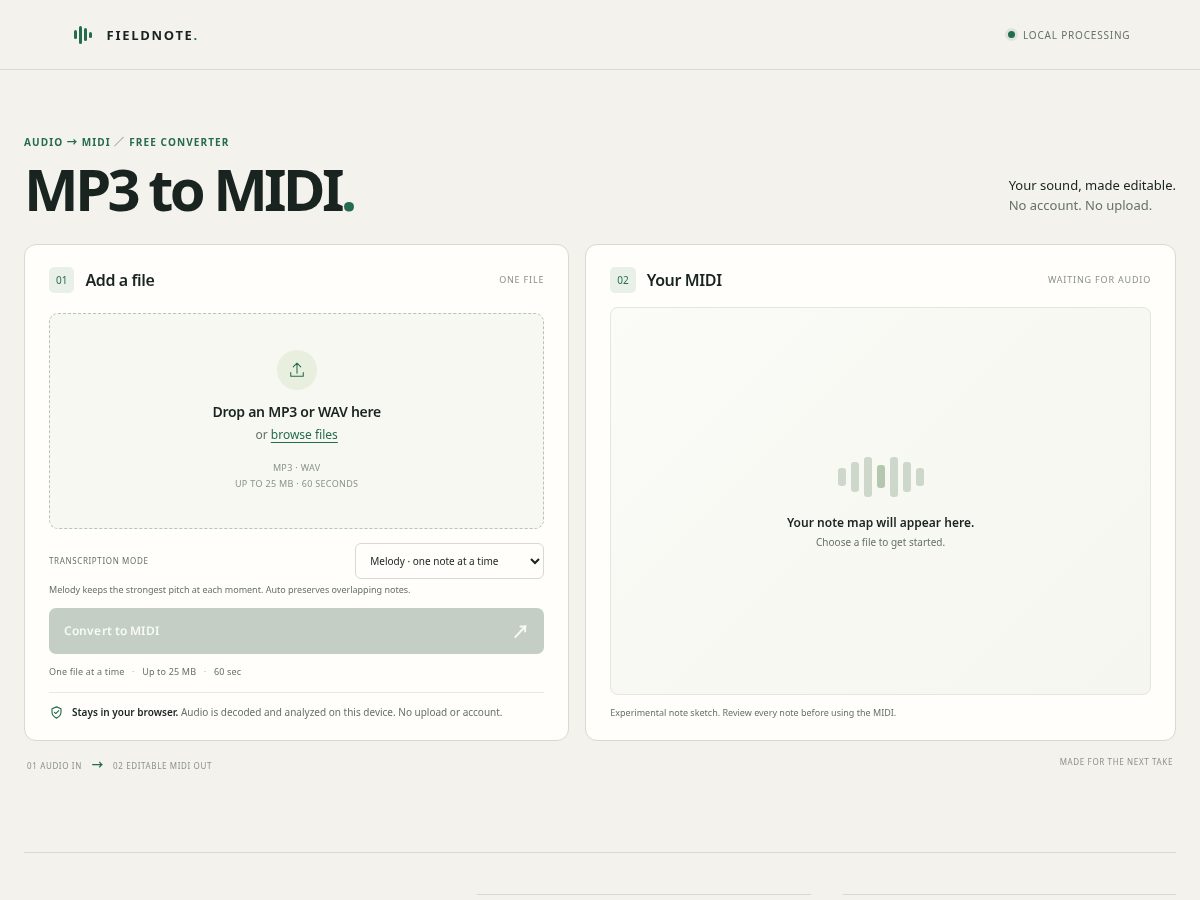 Landing-page snapshot of midifromsound.com