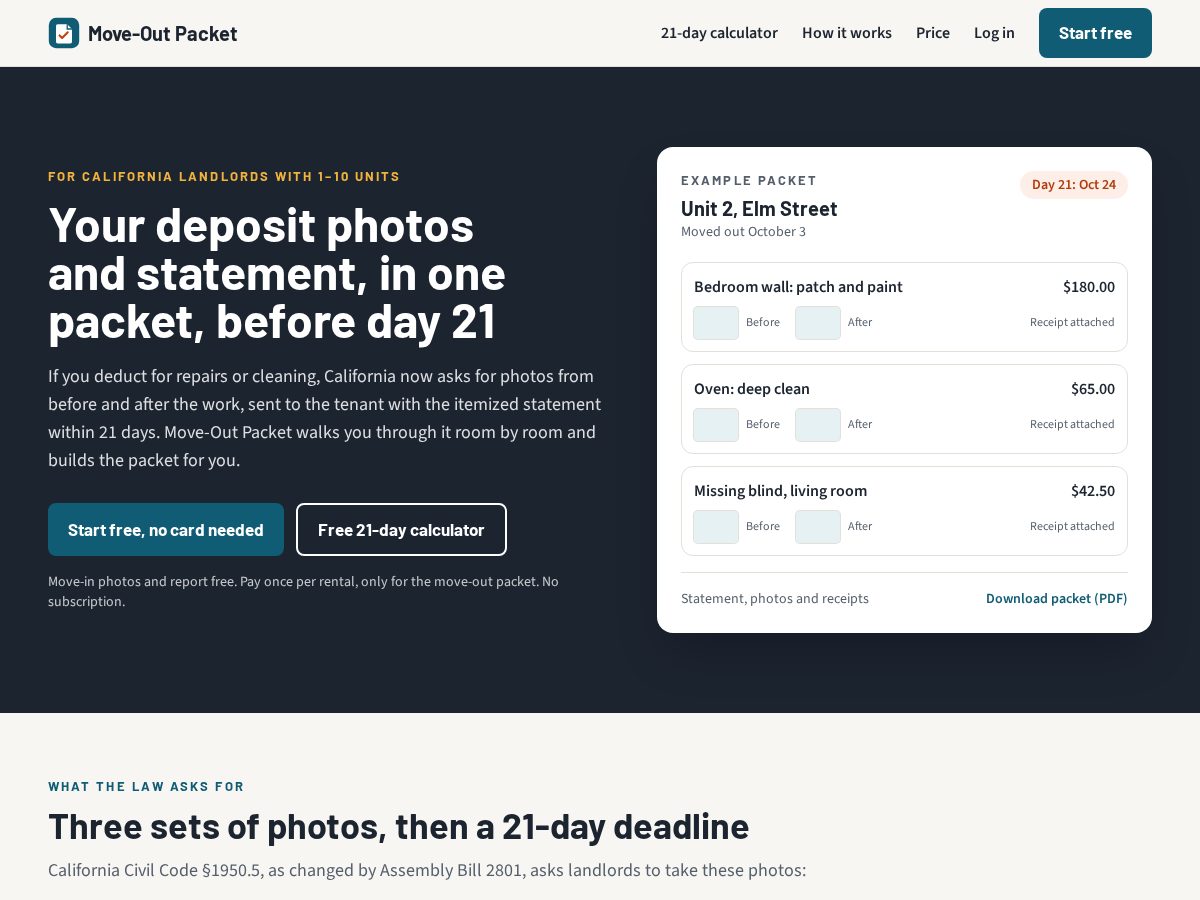 Landing-page snapshot of moveoutpacket.com