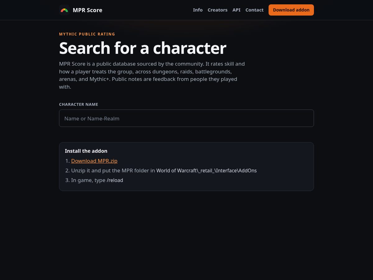 Landing-page snapshot of mprscore.com
