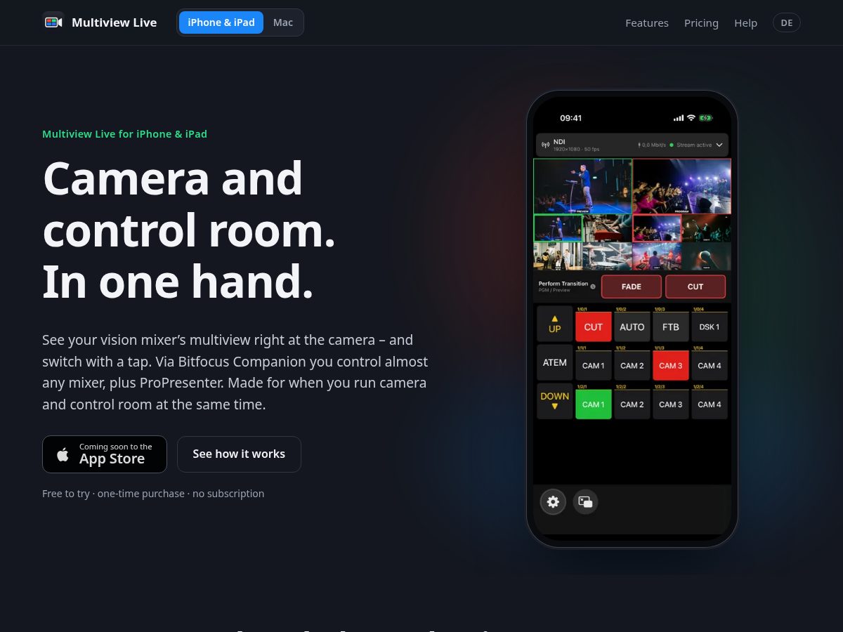 Landing-page snapshot of multiview-live.app