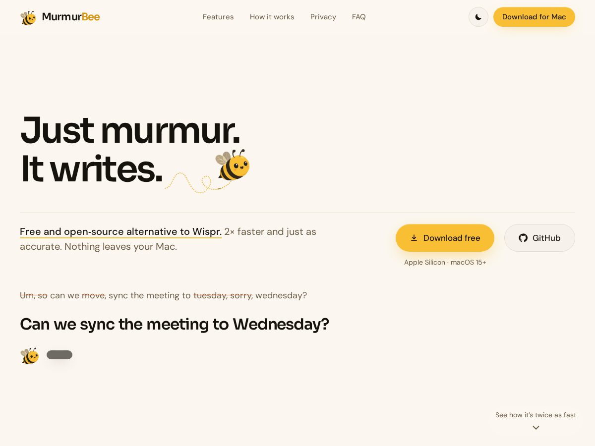 Landing-page snapshot of murmurbee.com
