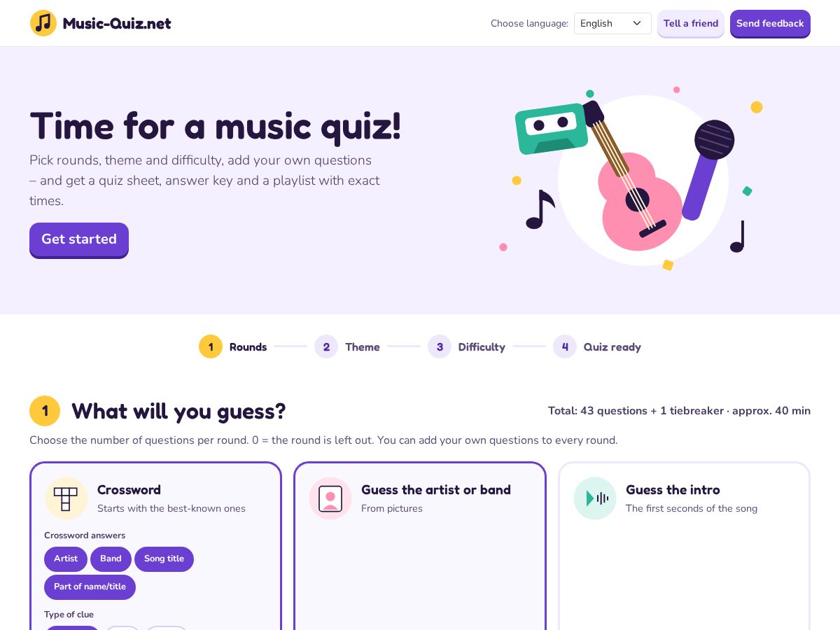 Landing-page snapshot of music-quiz.net