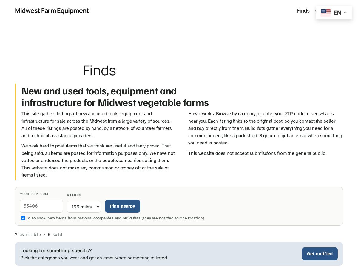 Landing-page snapshot of mwfarmequipment.com