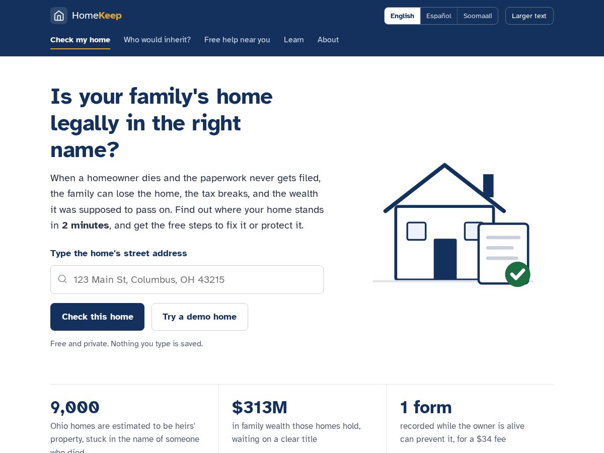 Landing-page snapshot of myhomekeep.org