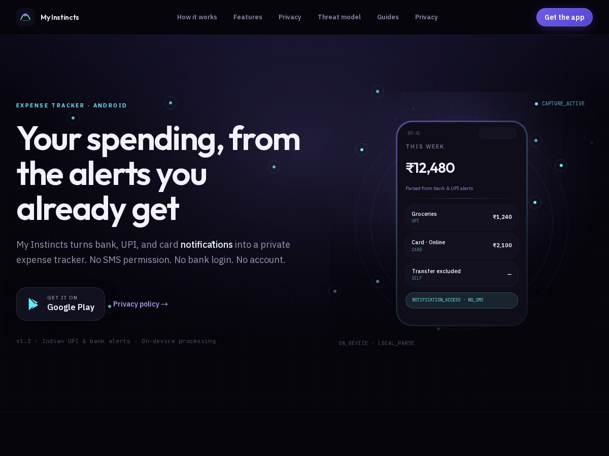 Landing-page snapshot of myinstincts.app