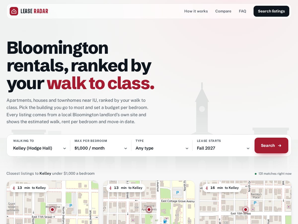 Landing-page snapshot of myleaseradar.com