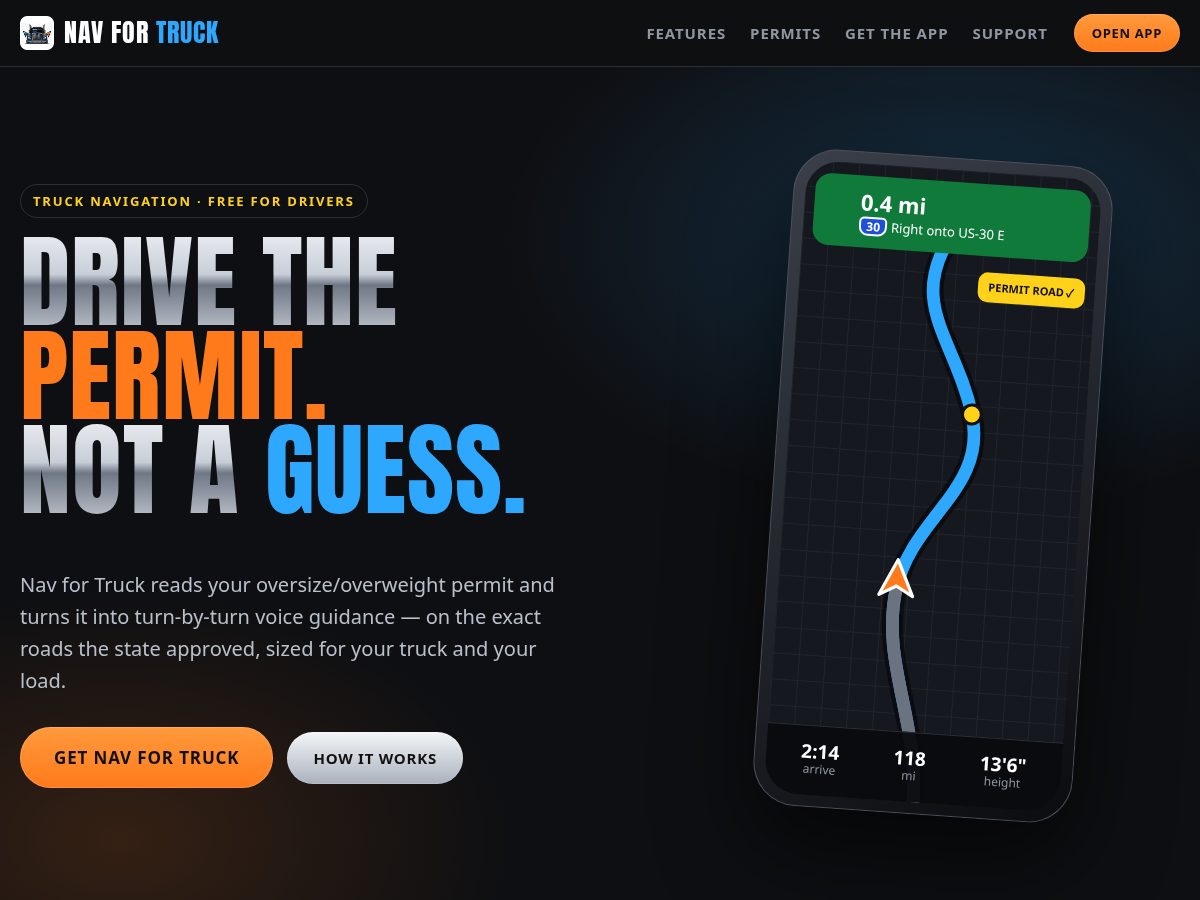 Landing-page snapshot of nav4truck.com