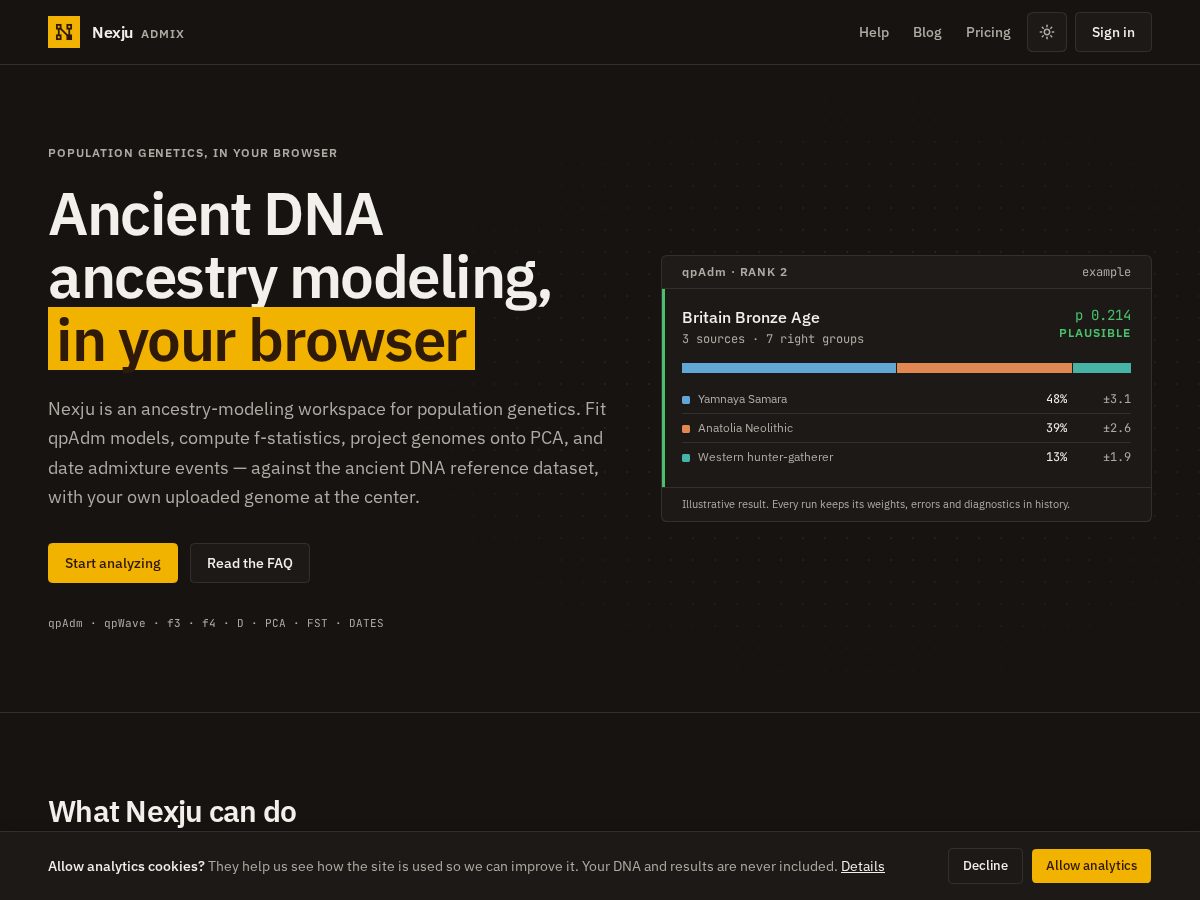 Landing-page snapshot of nexju.app
