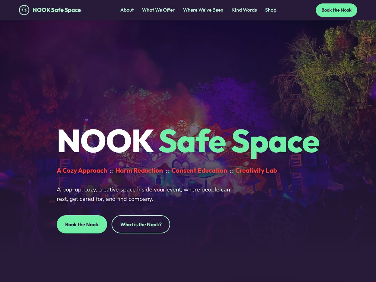Landing-page snapshot of nooksafespace.org