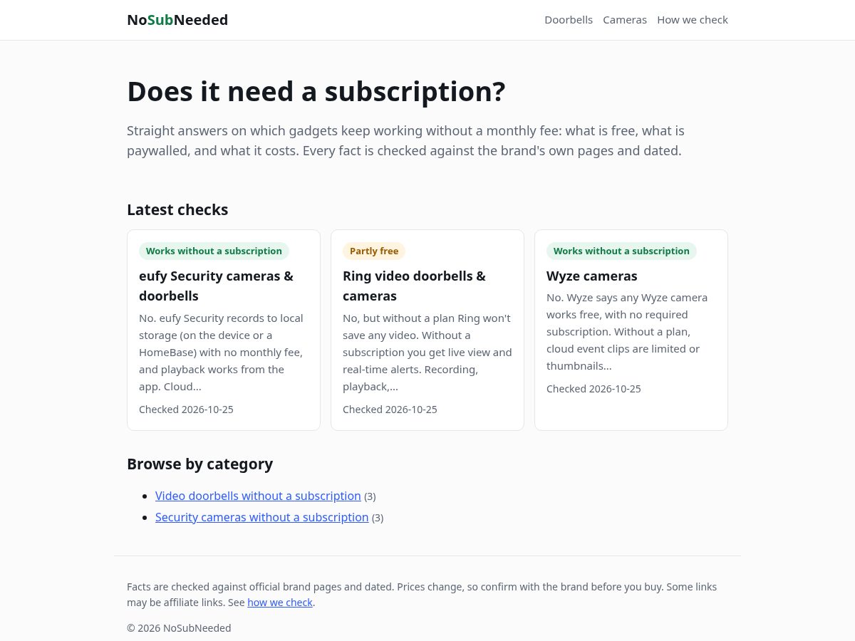 Landing-page snapshot of nosubneeded.com