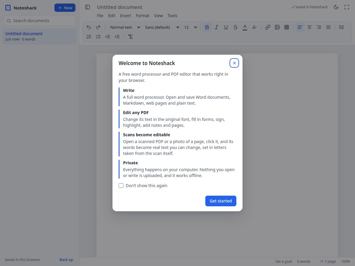 Landing-page snapshot of noteshack.org