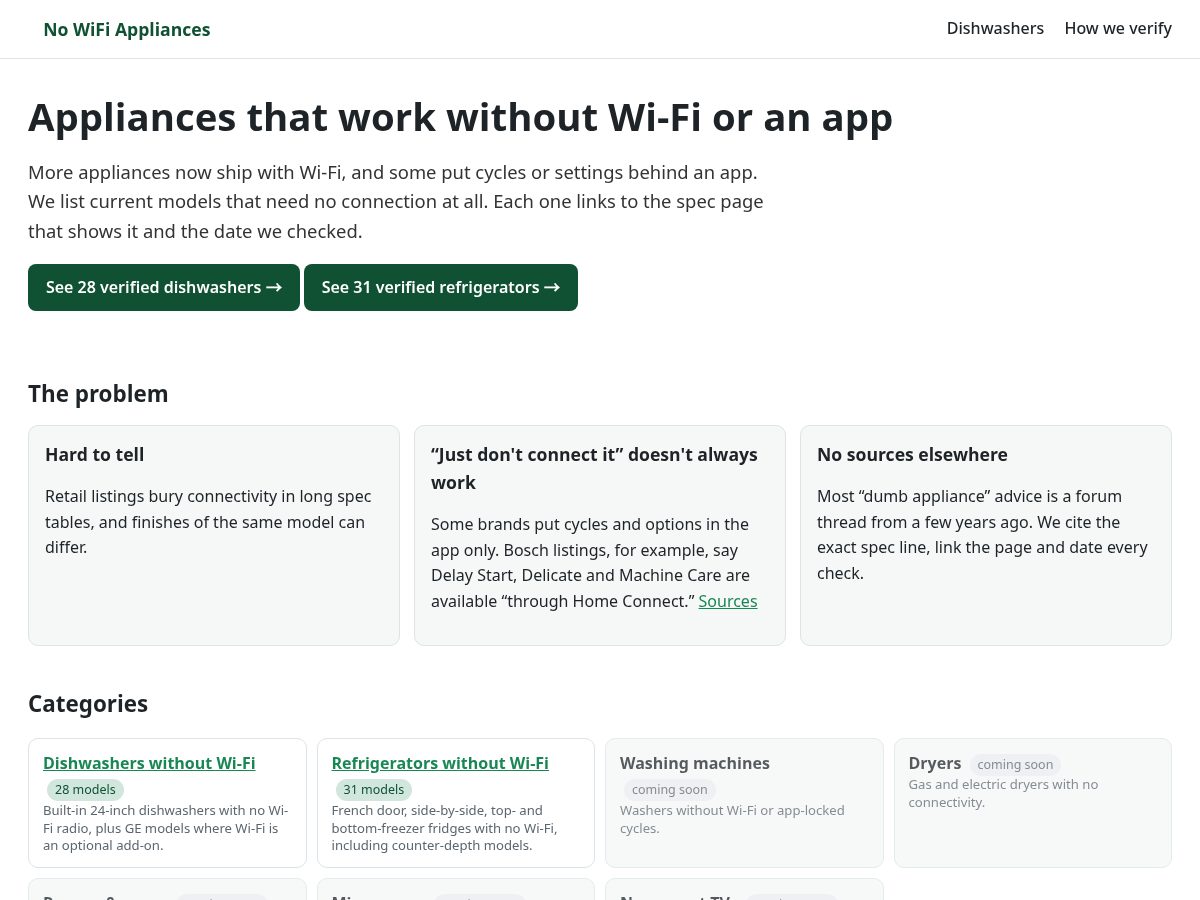 Landing-page snapshot of nowifiappliances.com