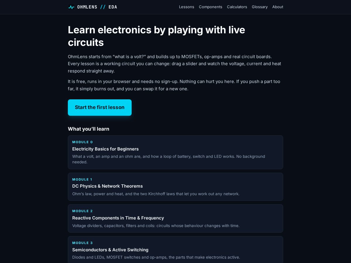 Landing-page snapshot of ohmlens.com