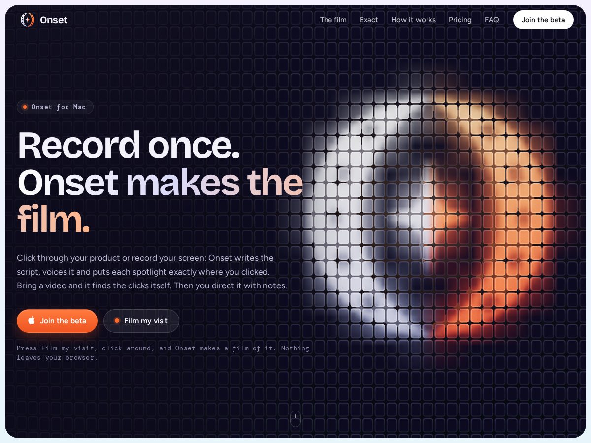 Landing-page snapshot of onsetstudio.app