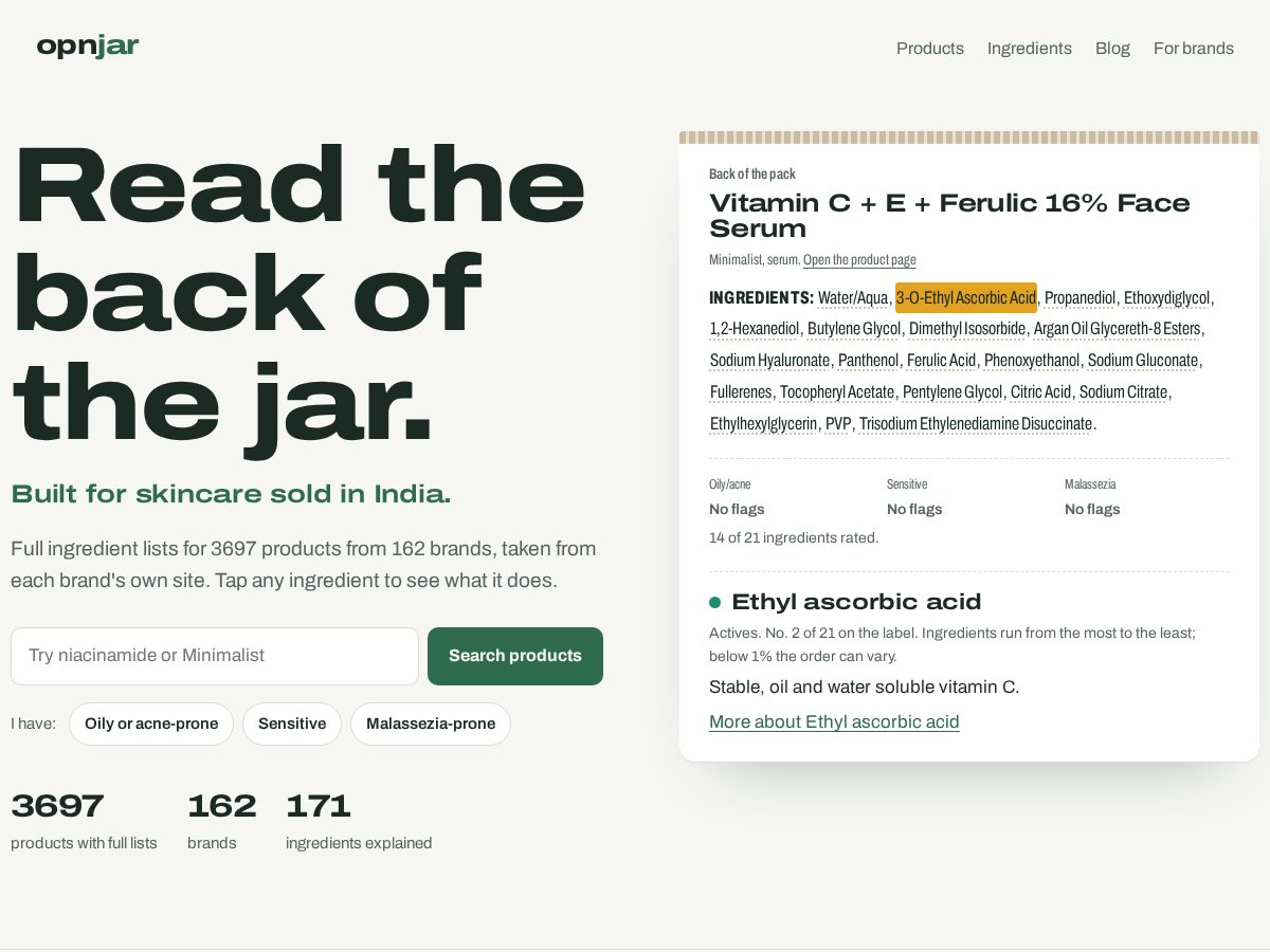 Landing-page snapshot of opnjar.com