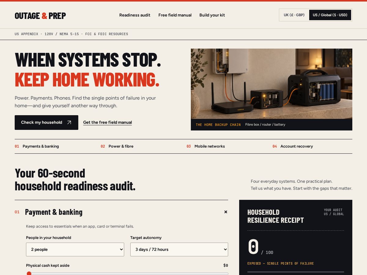 Landing-page snapshot of outageandprep.com