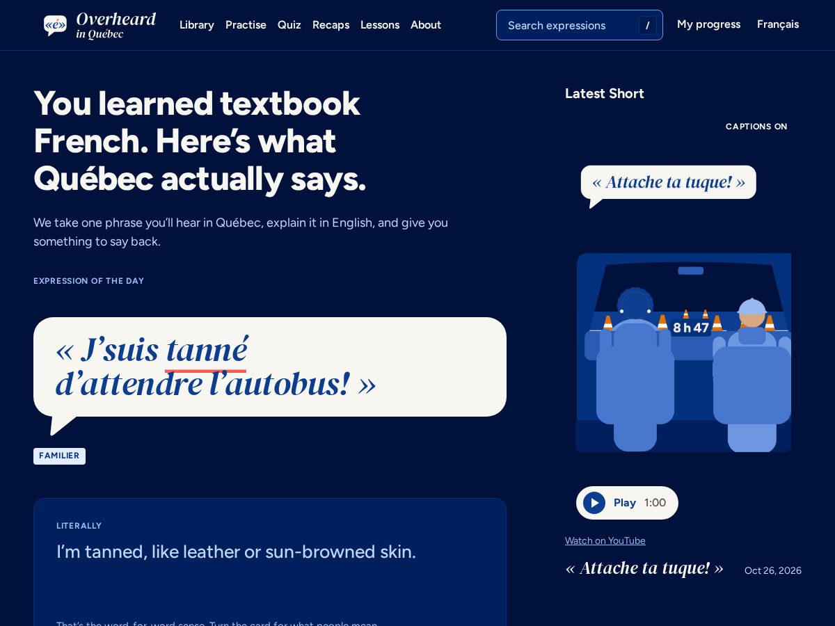Landing-page snapshot of overheardinquebec.com