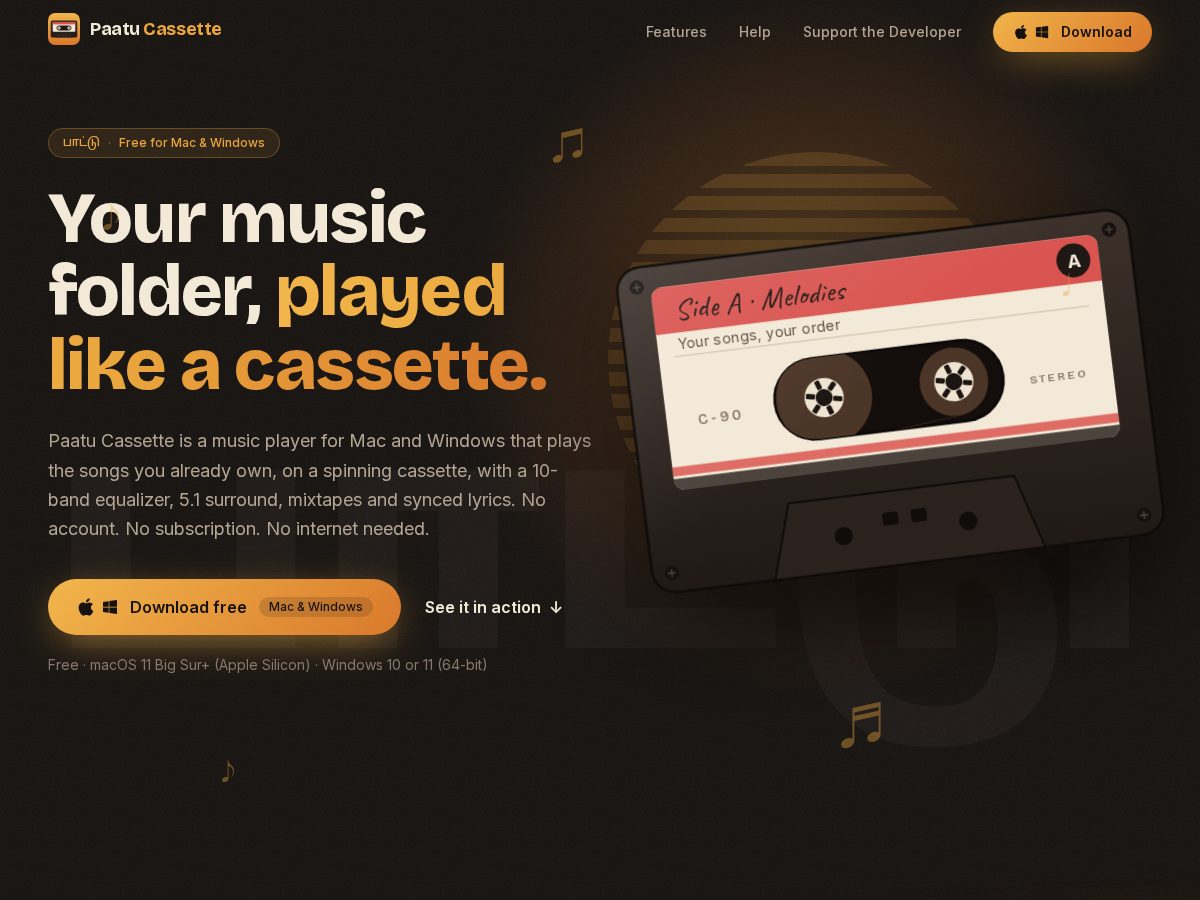Landing-page snapshot of paatucassette.com