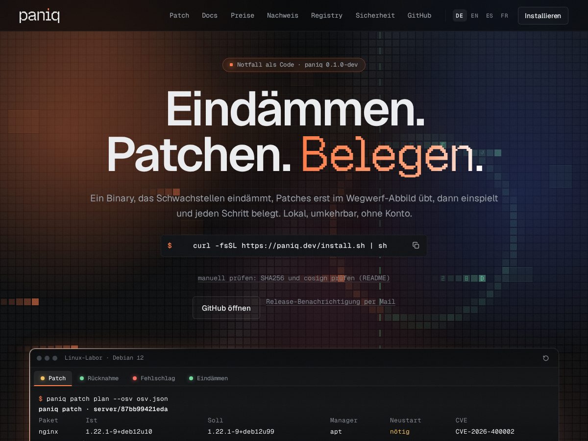 Landing-page snapshot of paniq.dev