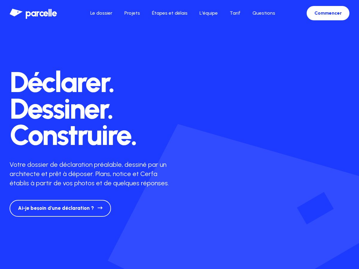 Landing-page snapshot of parcelle.archi