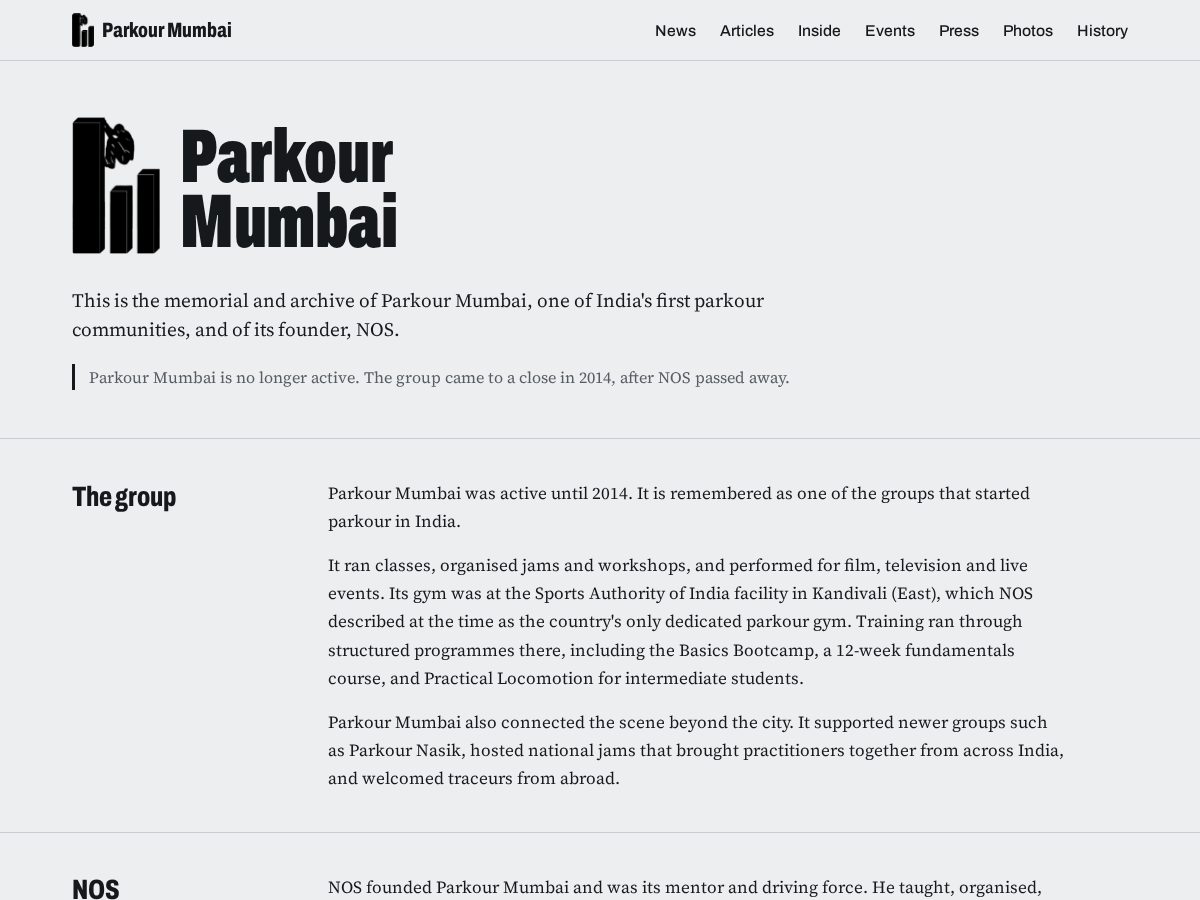 Landing-page snapshot of parkourmumbai.com