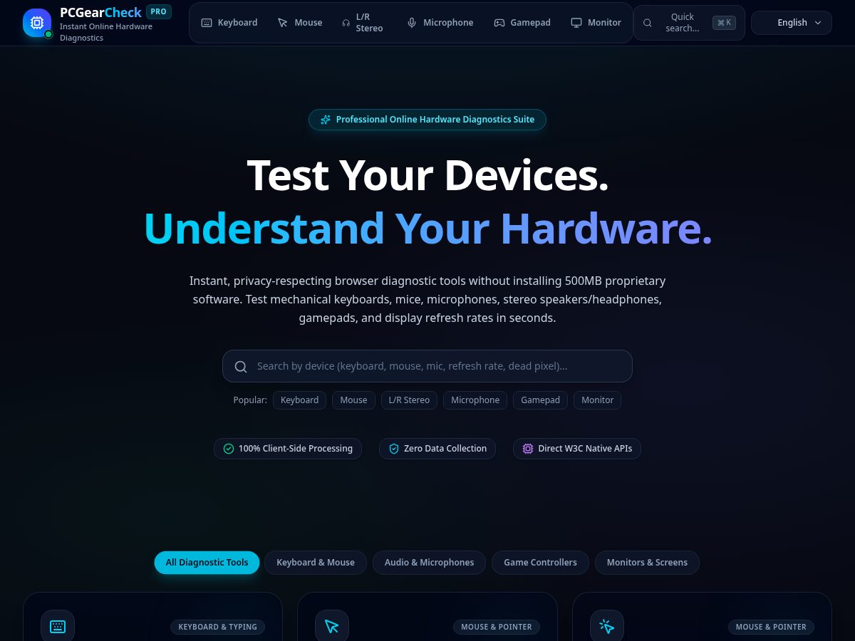 Landing-page snapshot of pcgearcheck.com