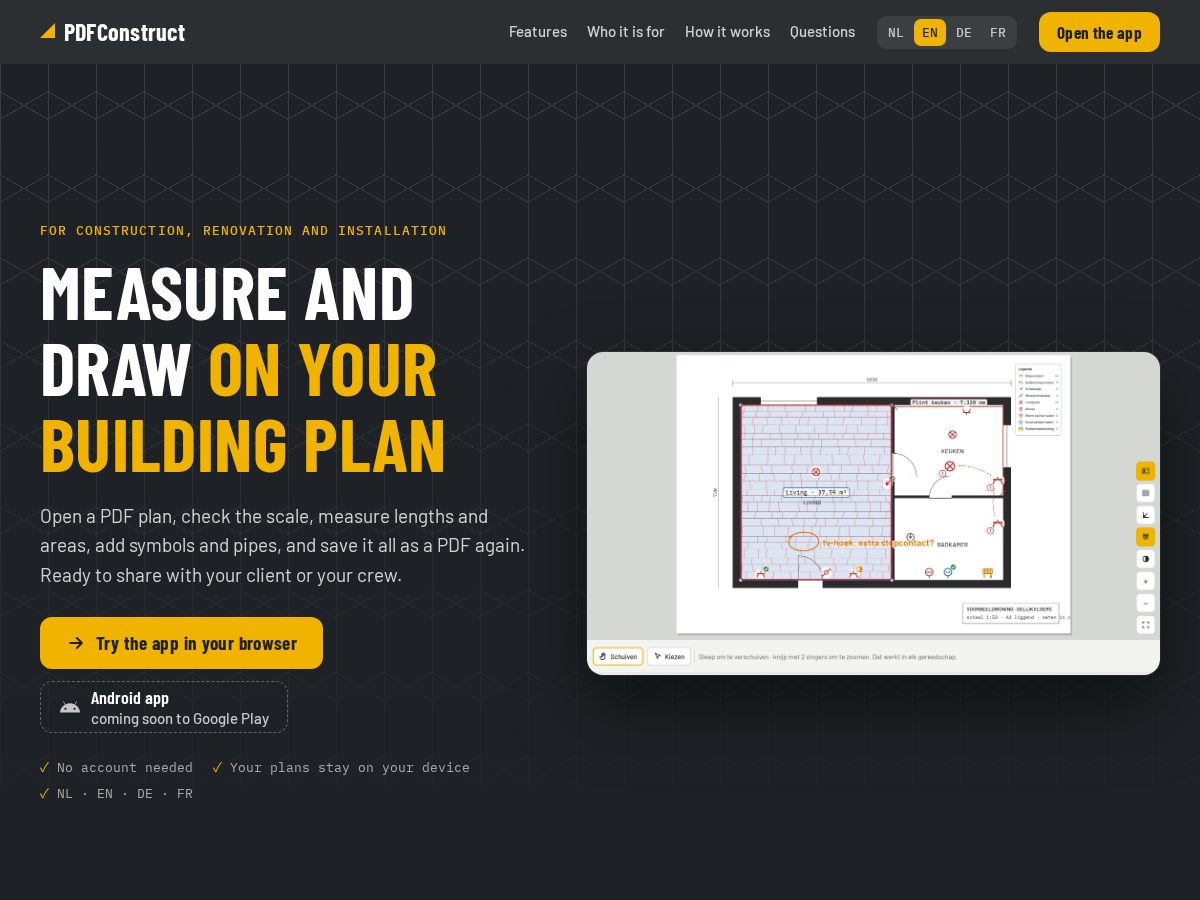 Landing-page snapshot of pdfconstruct.com