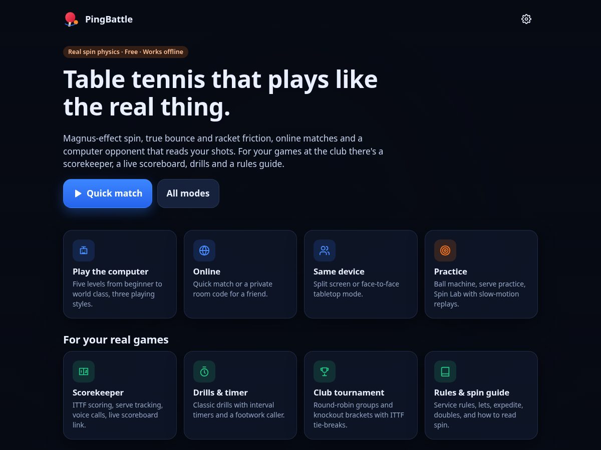 Landing-page snapshot of pingbattle.com