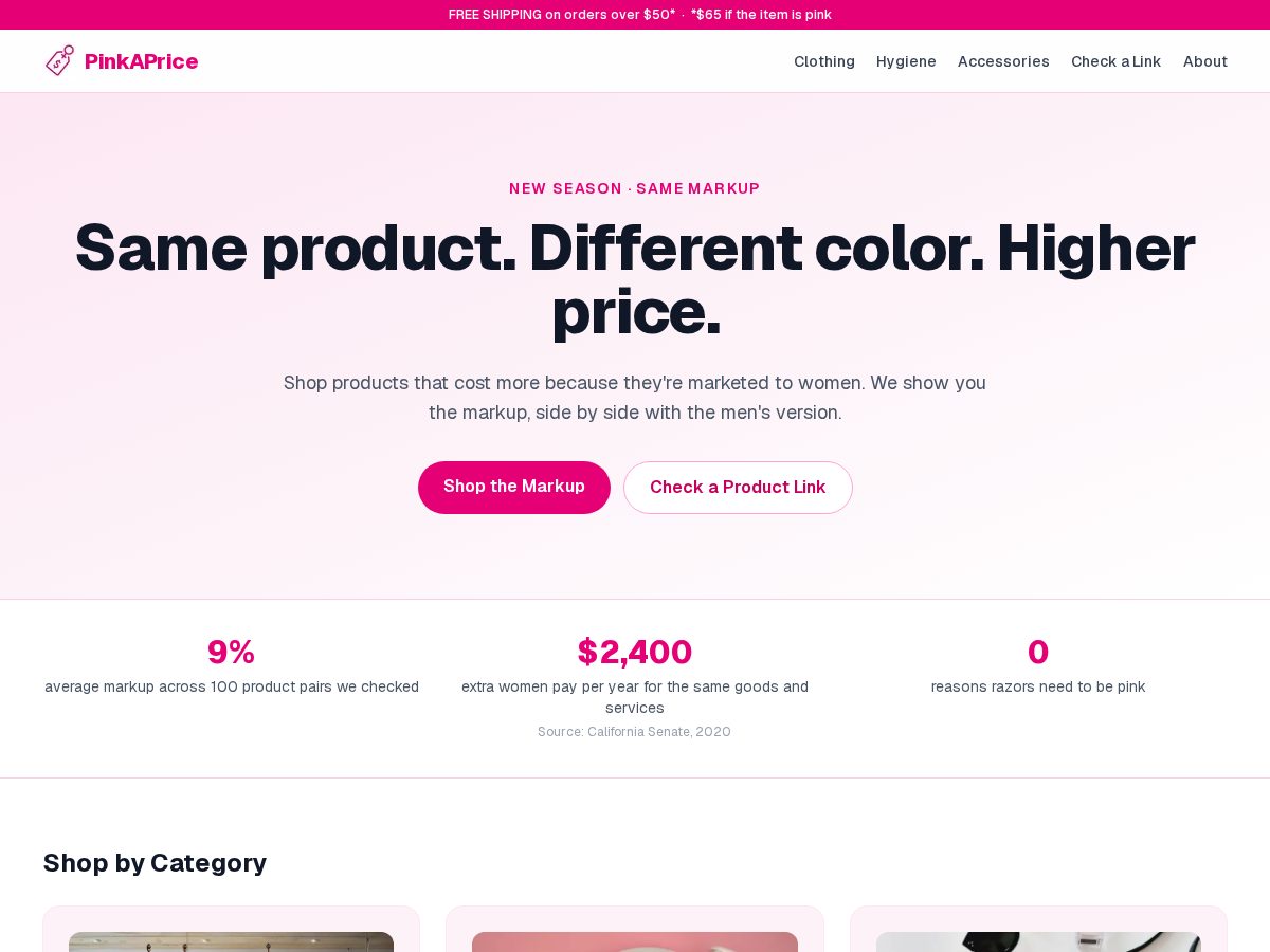 Landing-page snapshot of pinkaprice.compare