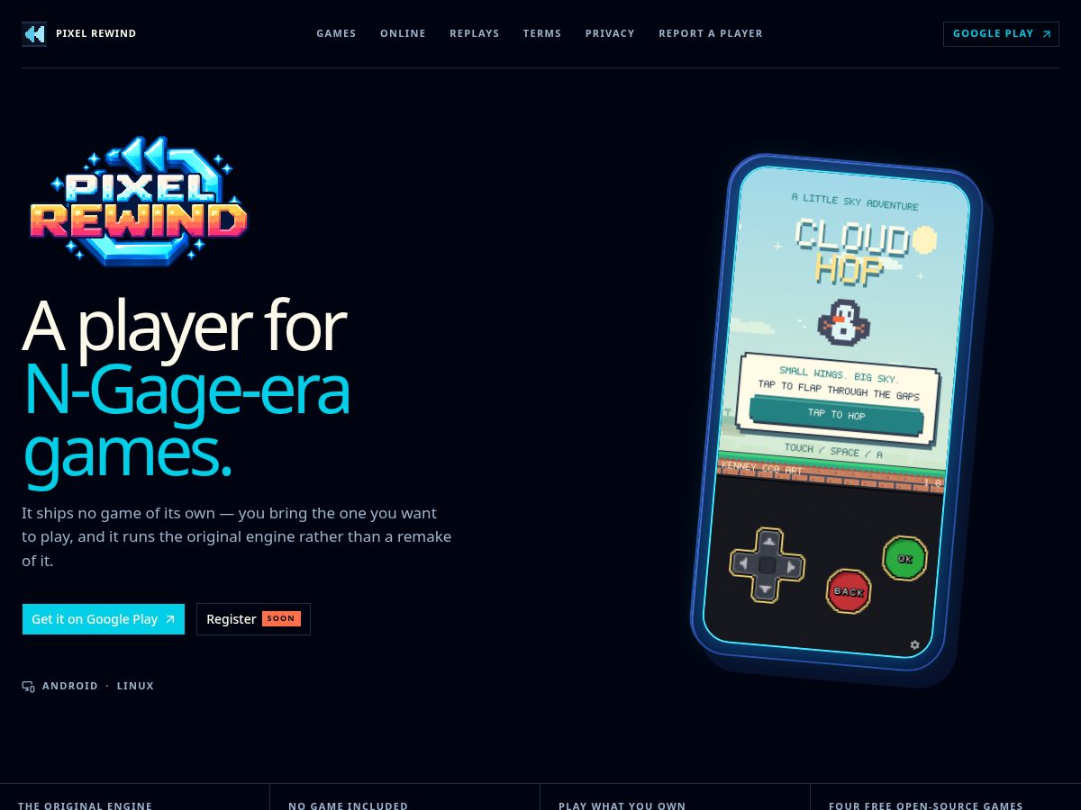 Landing-page snapshot of pixelrewind.app