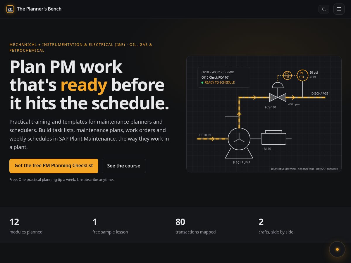 Landing-page snapshot of plannersbench.com