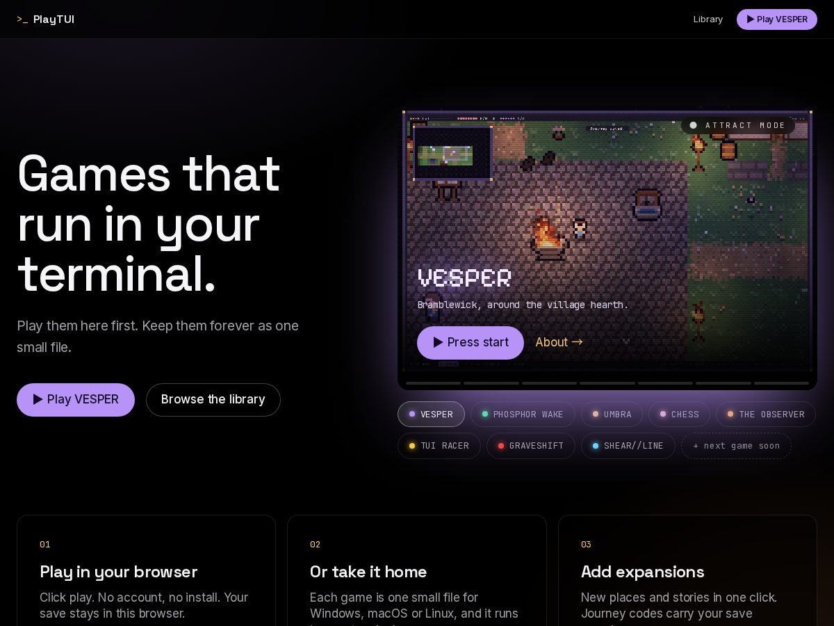 Landing-page snapshot of playtuigames.com