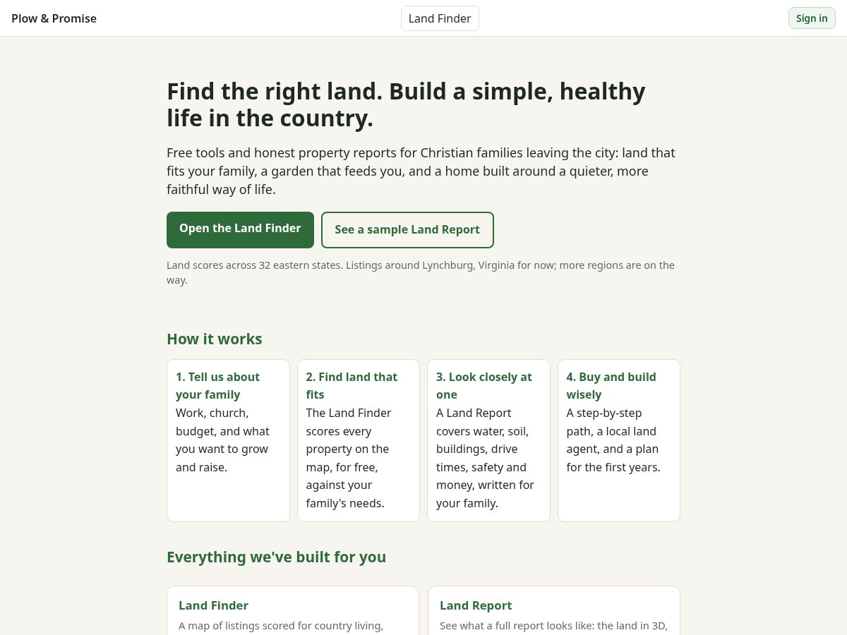 Landing-page snapshot of plowandpromise.org