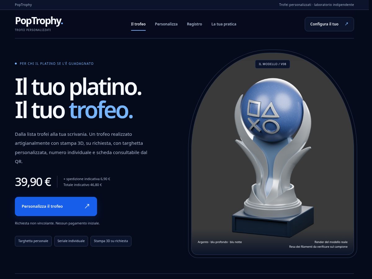 Landing-page snapshot of poptrophy.com