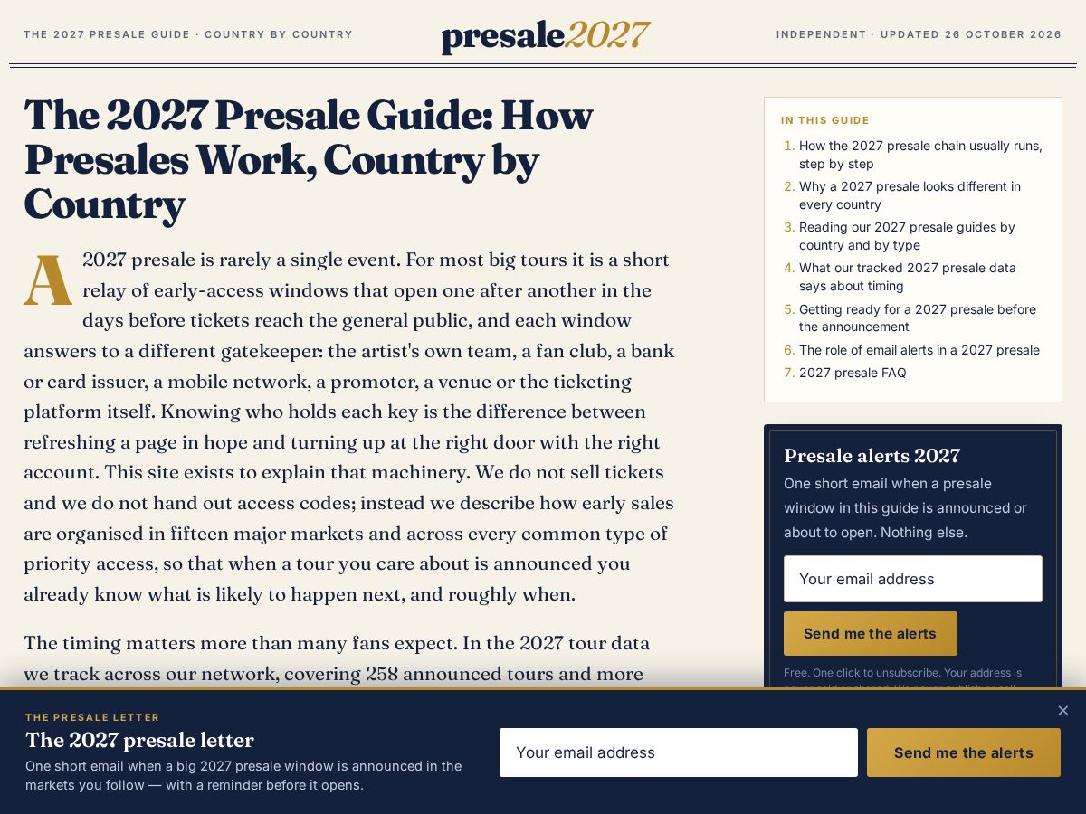 Landing-page snapshot of presale2027.com